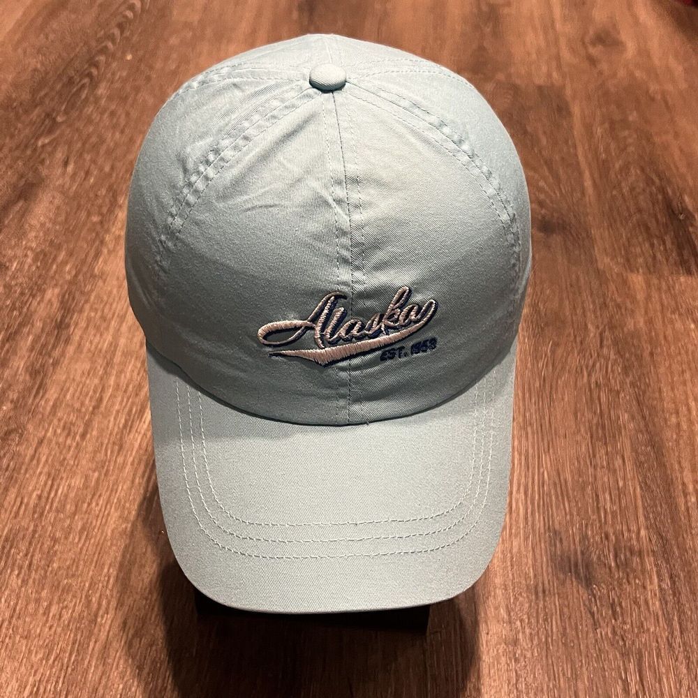Vintage 90s Alaska Snapback‎ Hat Baseball Cap Blue White Outdoor Gorpcore Ski